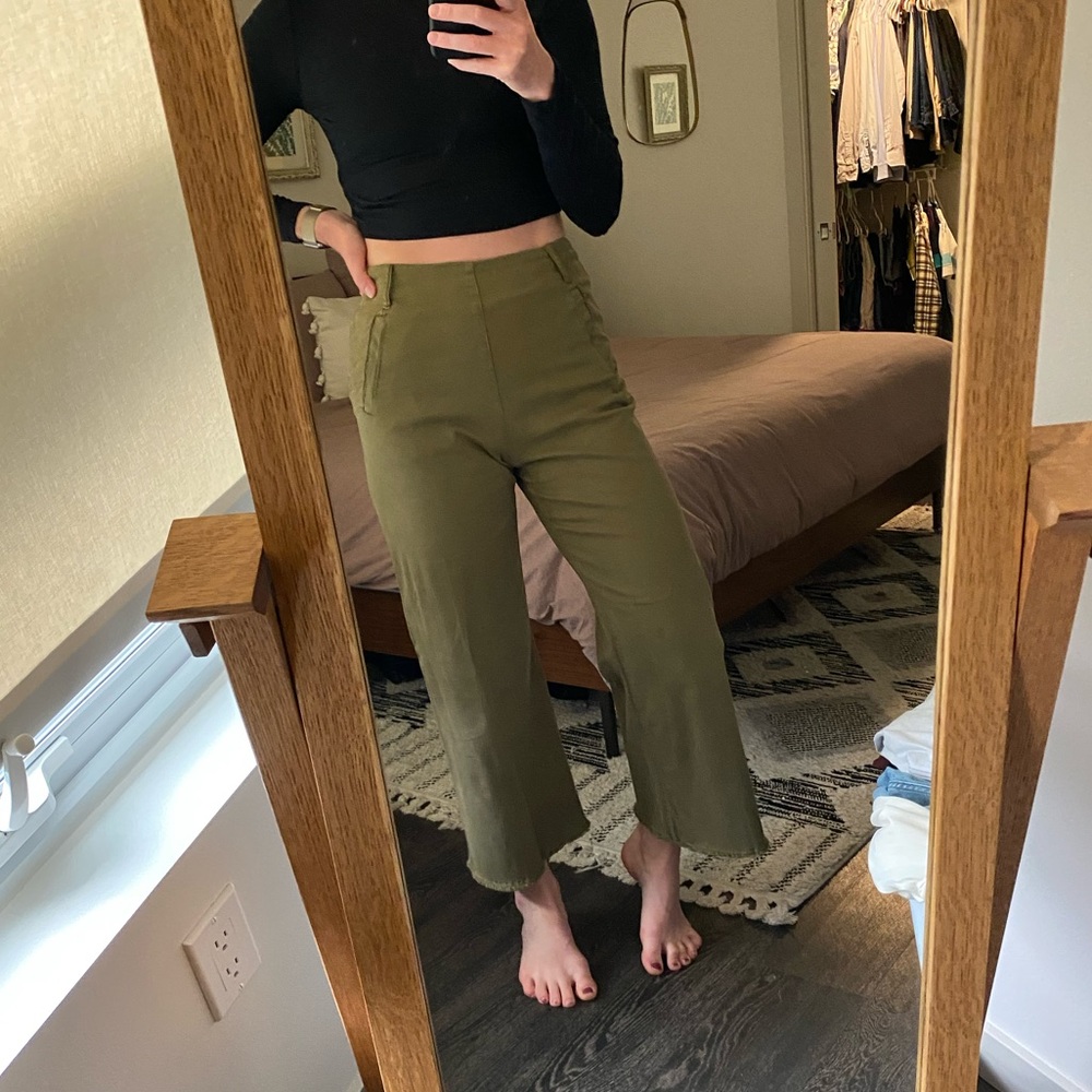 Zara Green Wide Leg Cropped Pants